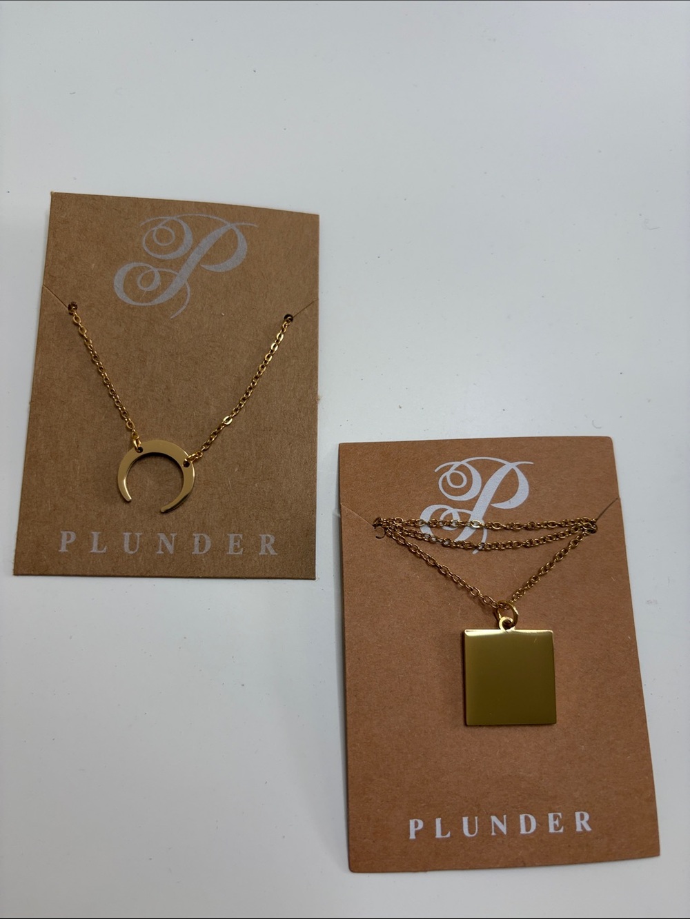Plunder Gold Crescent and Square Necklaces NEW NWT